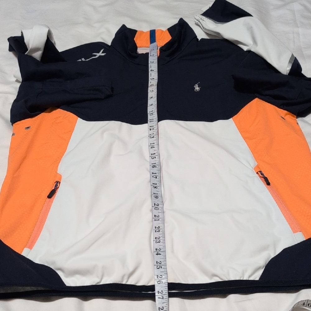 Navy and White Windbreaker with High Collar and Color-Blocked Design - Picture 8 of 16